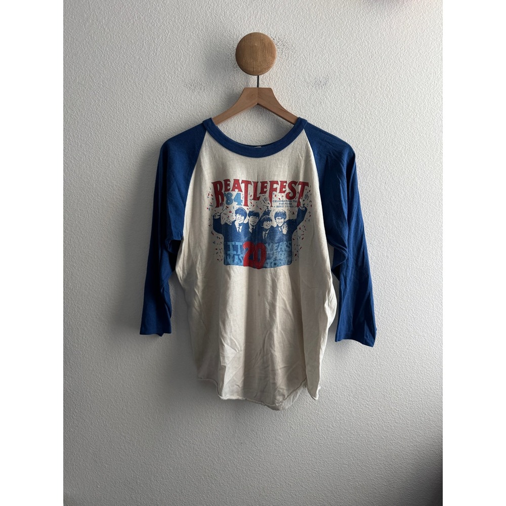 Vintage 1984 Beatlefest T Shirt 80s Raglan 3/4 Sleeve Beatles Band Tee Large